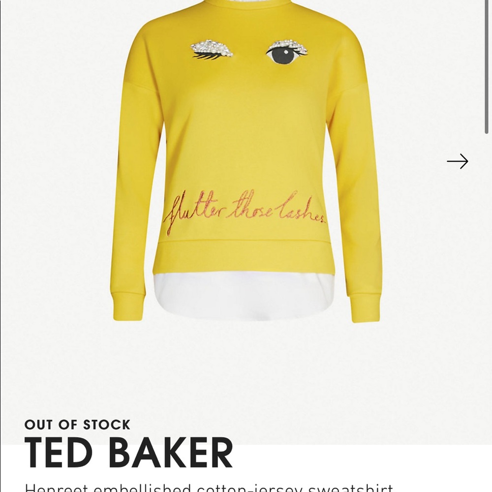 Ted Baker Henreet embellished sweatshirt in yellow